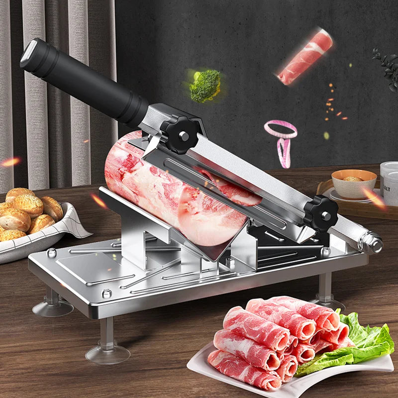 304 Stainless Steel Manual Food Slicer — Frozen Meat, Beef & Mutton Roll Cutter for BBQ & Hot Pot Cooking