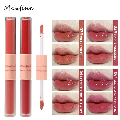 Double-End Lip Glaze – Glossy Mirror & Matte Velvet, Long-Lasting Color & Moisture, Anti-Stain Lip Gloss Cosmetic