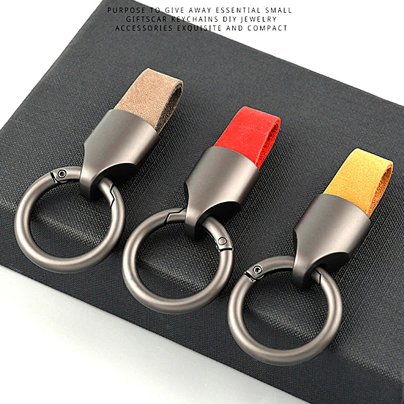 Cowhide Leather Keychains: Stylish Waist Belt Buckle Carabiner Car Pendant for Women & Men - Unique Bag Gift Accessory
