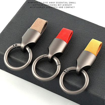 Cowhide Leather Keychains: Stylish Waist Belt Buckle Carabiner Car Pendant for Women & Men - Unique Bag Gift Accessory