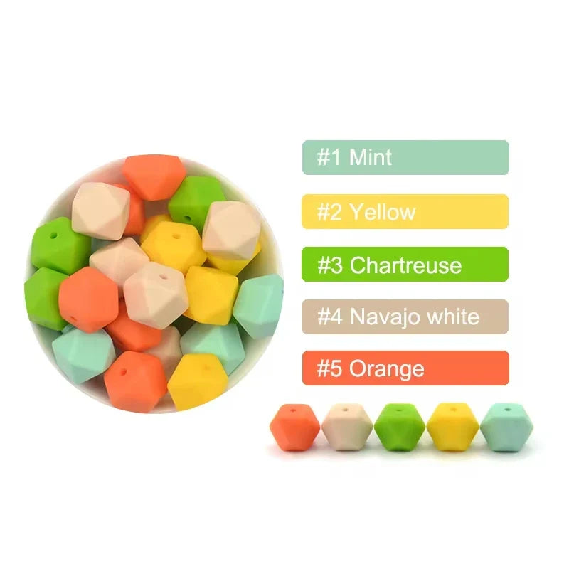 LOFCA 10PCS Hexagon Silicone Beads (14mm/17mm) – DIY Jewelry Making & Pacifier Chain Accessories Bulk Set