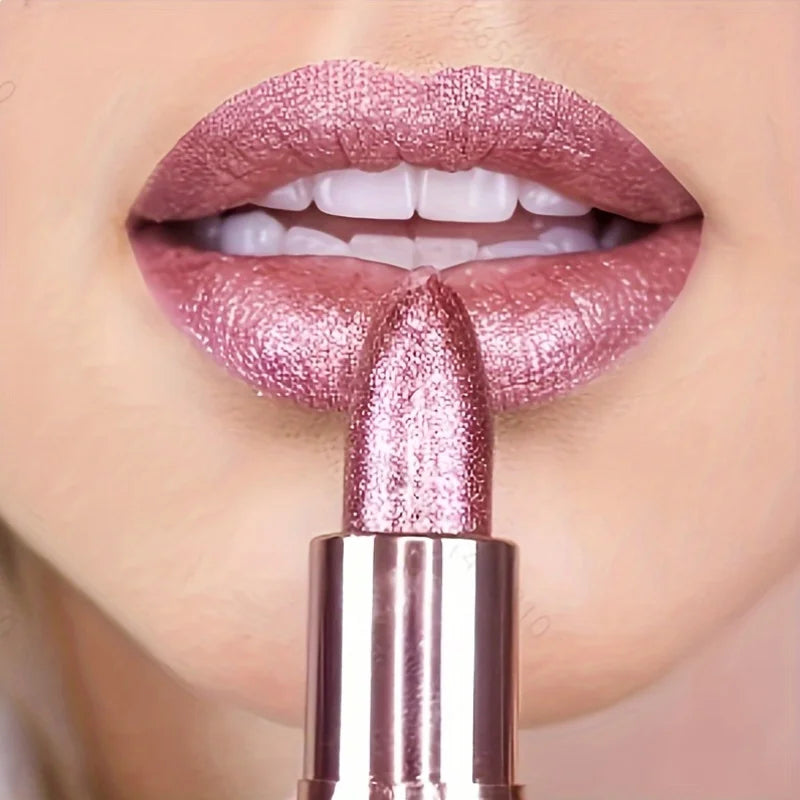 Rose Smoke Powder Lipstick – Glossy Velvet, Waterproof, Durable Starry Shine Lip Color