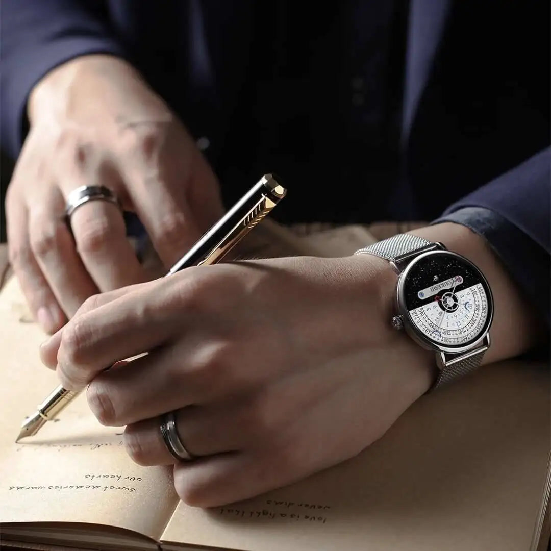 Men’s Fashion Mesh Band Quartz Watch — Business Wristwatch with Calendar Reloj Hombre