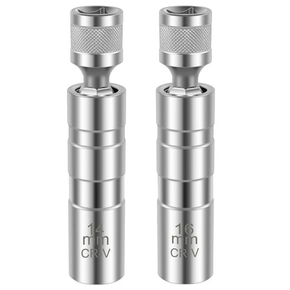 2Pcs Magnetic Swivel Spark Plug Socket Set – 14mm & 16mm Removal & Installation Tool