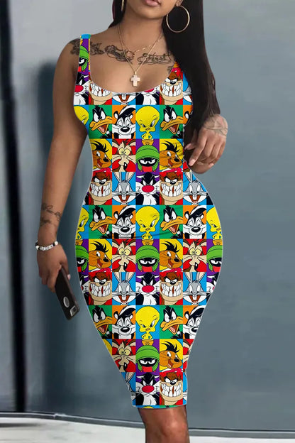 Women’s World Map Mini Dress – Harajuku Sleeveless Sundress with Geometric 3D Print, Sexy Fun Vestido Summer Clothing