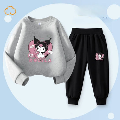 Sanrio Kuromi Cartoon Print Clothing Set for Girls – Sweatshirt & Long Pants, 2-Piece Autumn Sweatsuit for Toddlers & Kids