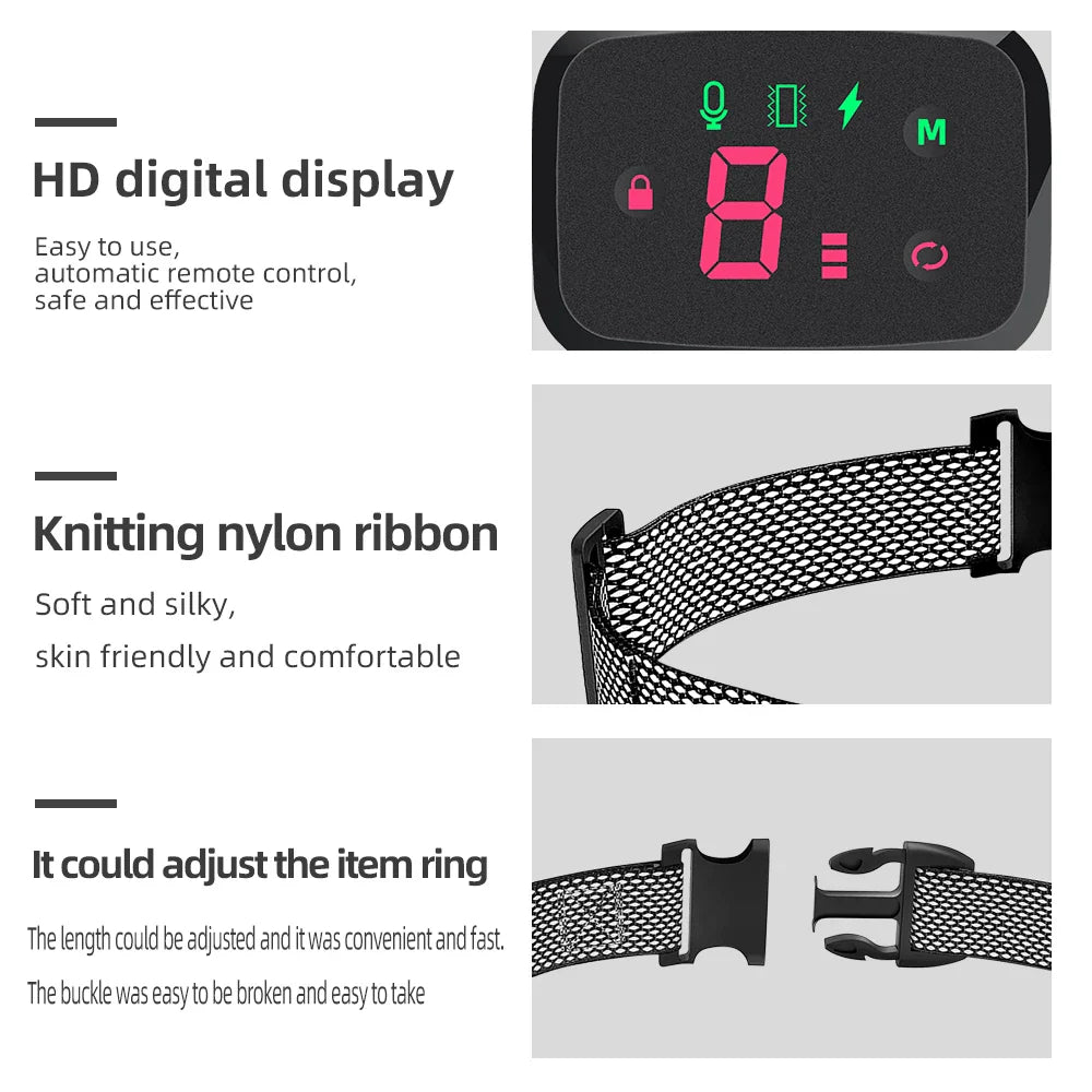Smart Automatic Anti-Barking Dog Collar: HD Digital Display, IP67 Waterproof - Rechargeable Bark Stopper