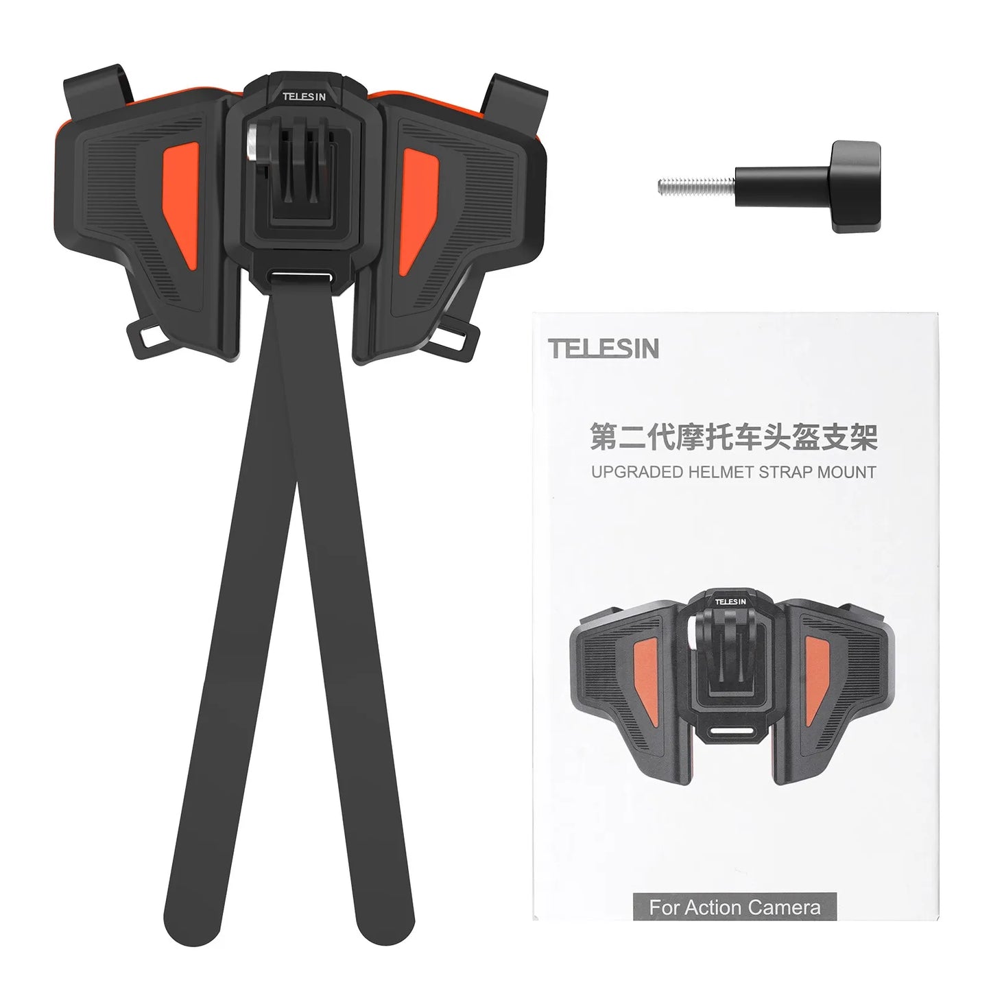 TELESIN Motorcycle Helmet Chin Mount Strap – Foldable Front Mount for GoPro 13/12/11/10/9, DJI Osmo Action & Insta360 Accessories