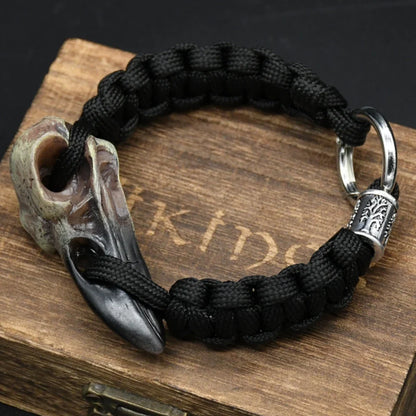Odin Crow Skeleton Viking Bracelet - Norse Rune Bead Paracord Rope Valknut Eagle Pendant Amulet Jewelry Gift
