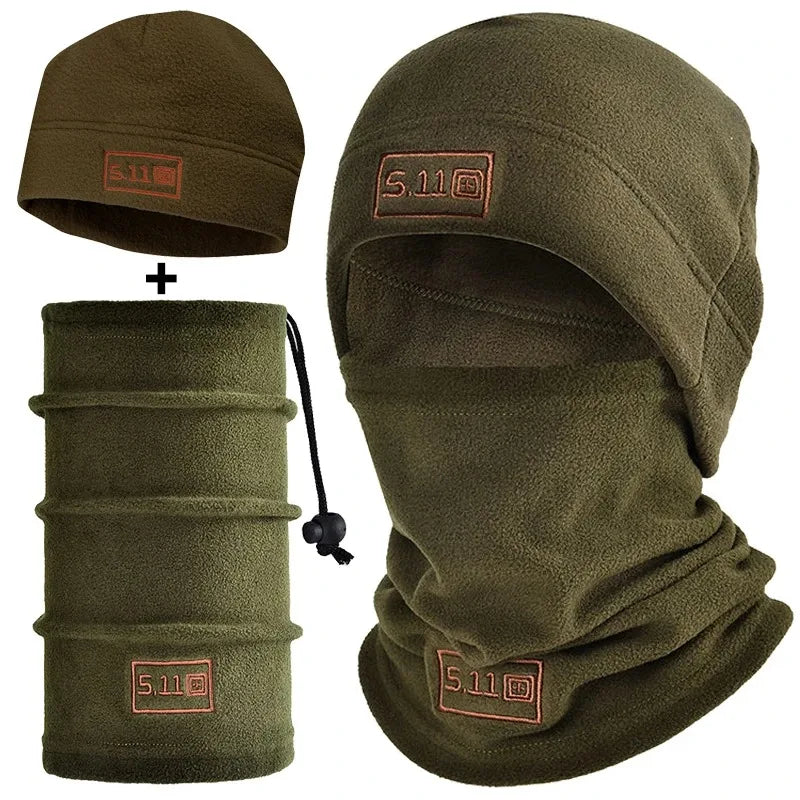 Tactical Fleece Hat & Scarf Set — Thermal Winter Balaclava Face Mask Neck Protector for Sports & Cycling