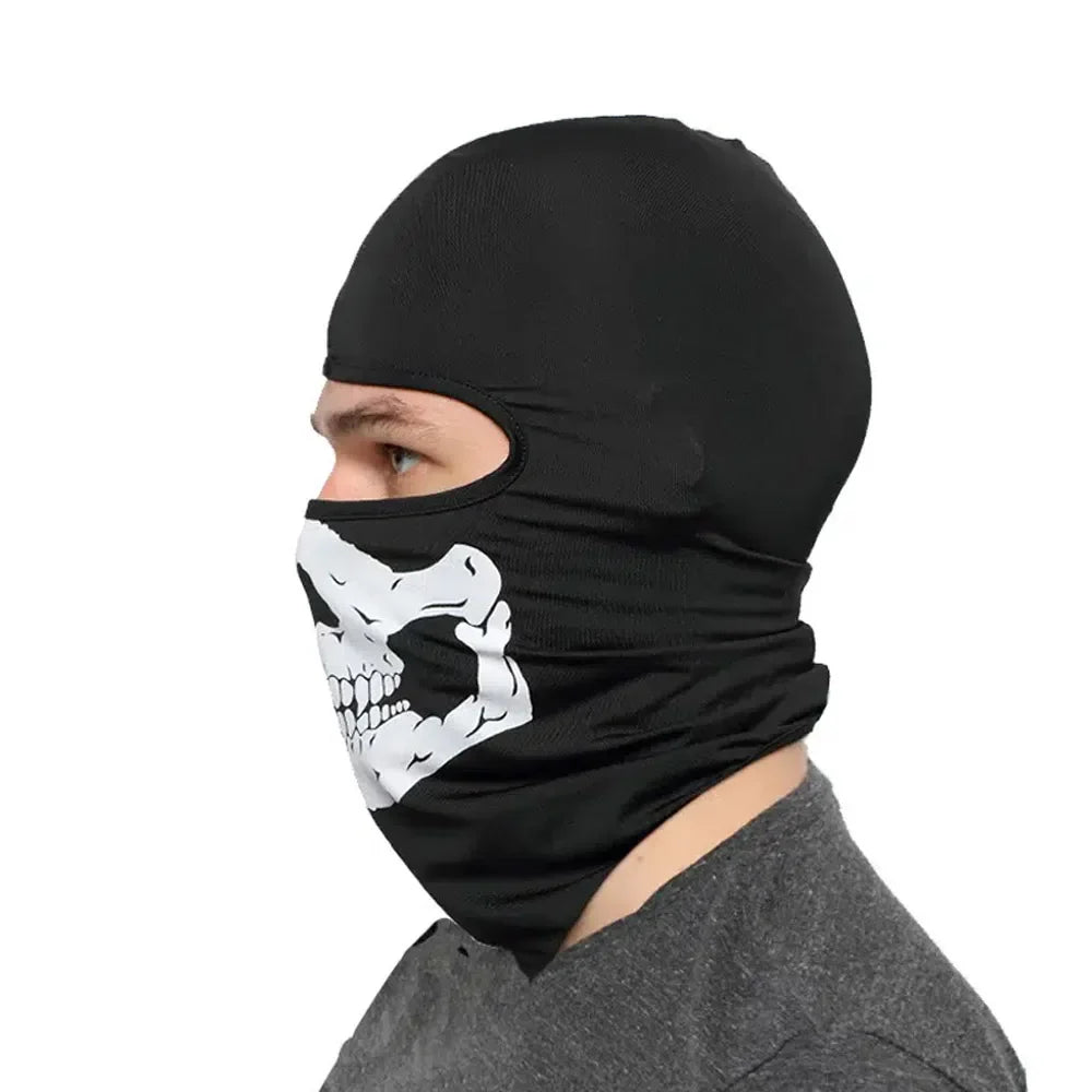 Skull Print Balaclava Mask - Full Face Halloween Cosplay Hood for Motorcycle Riding & Outdoor Use