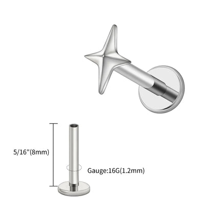 Right Grand ASTM F136 Titanium 16G Four-Pointed Star Cartilage Stud Earring – Helix, Tragus, Flatback Labret & Nose Piercing Jewelry