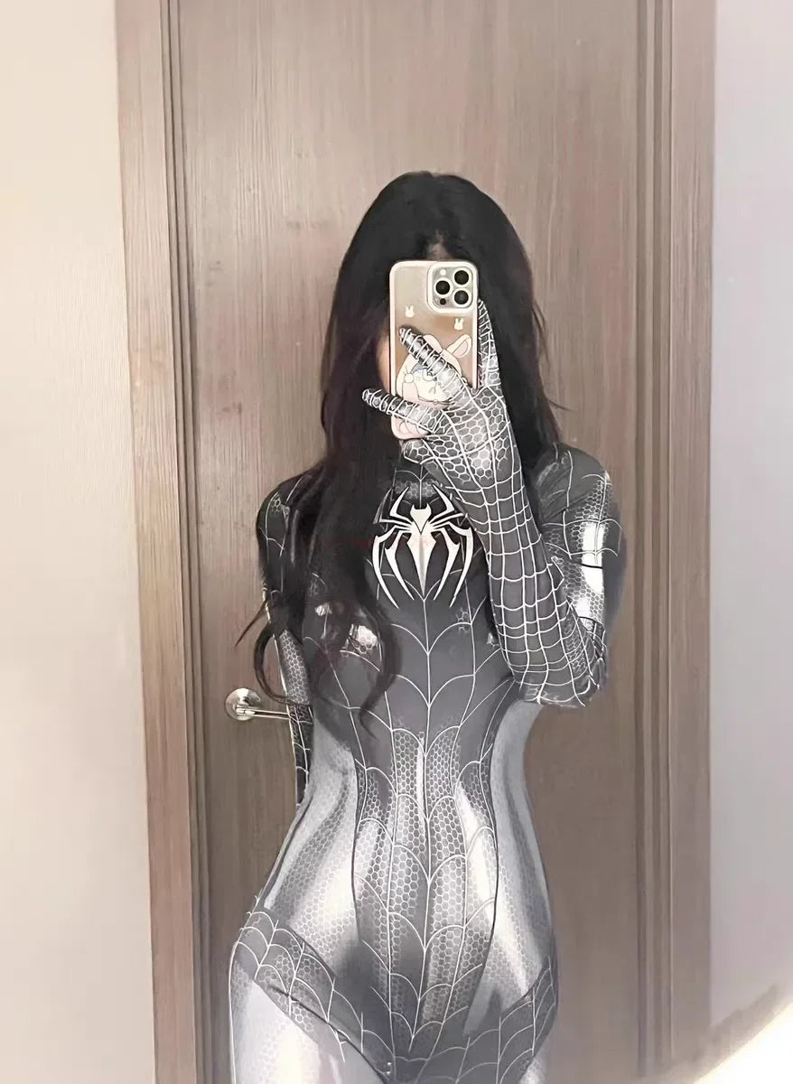 Sexy Black Cat Superhero Cosplay Costume – Spider-Woman 3D Printed Jumpsuit for Girls Halloween & Christmas