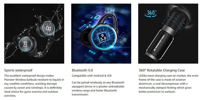 Monster Clarity 101 AirLinks TWS Earbuds | ENC Noise-Cancelling Waterproof Bluetooth Headphones