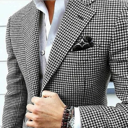 Men’s Slim Fit Houndstooth Blazer — Italian Style Casual Suit Jacket, Notched Lapel Check Coat for Wedding, Prom & Party 2024