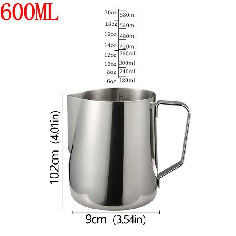 Stainless Steel Milk Frother Jug — Latte Pitcher with Measurement for Coffee & Espresso Barista Tools