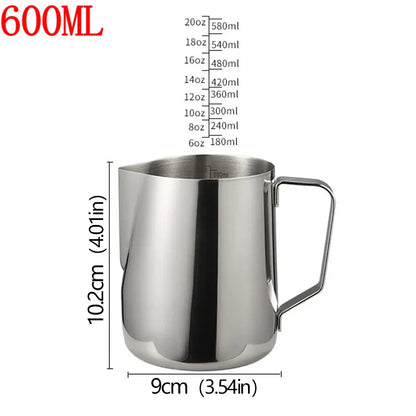 Stainless Steel Milk Frother Jug — Latte Pitcher with Measurement for Coffee & Espresso Barista Tools