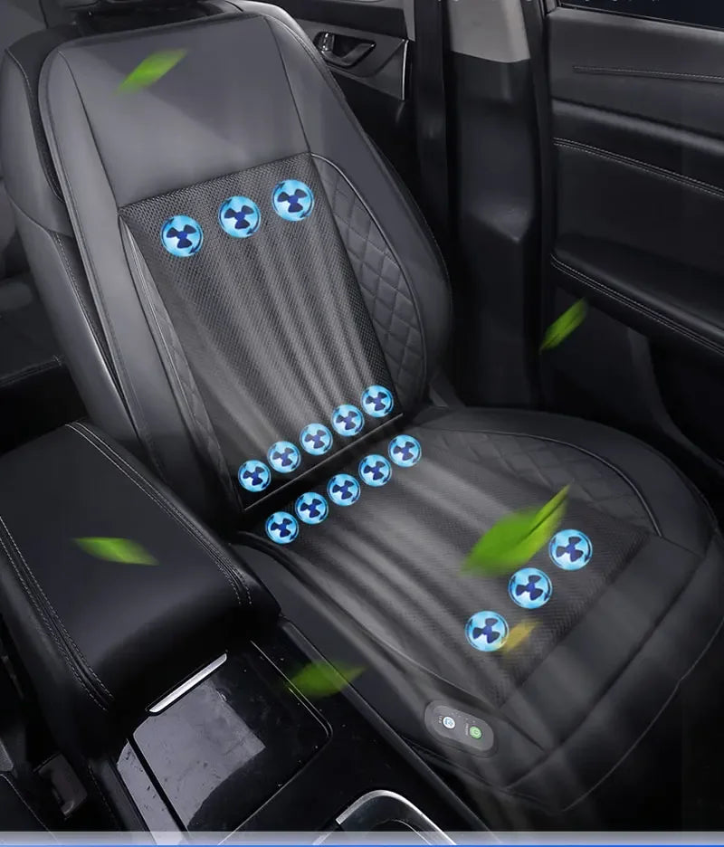 12/24V Car & Home Ventilation Massage Seat Cushion — Breathable Cooling & Heated Massage Pad