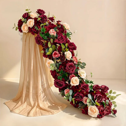 Pink Rose Wedding Flower Runner - Silk Floral Backdrop Decor for Tables, Events & Parties