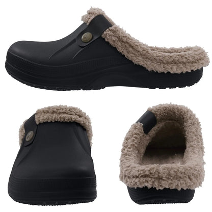 Kidmi Fur Clogs for Women and Men - Fashion Fuzzy Garden Shoes, Outdoor Waterproof House Shoes, Winter Antiskid Work Footwear