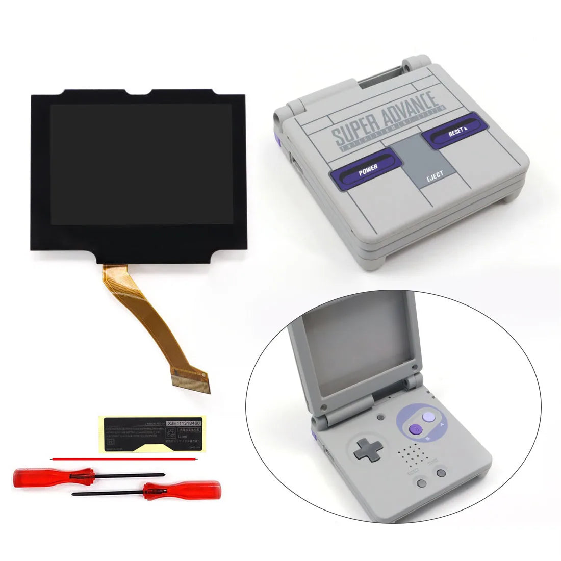 Laminated V5 IPS GBA SP Backlight LCD Replacement Mod Kit – Backlit Screen for Game Boy Advance SP, No Shell Cutting Needed