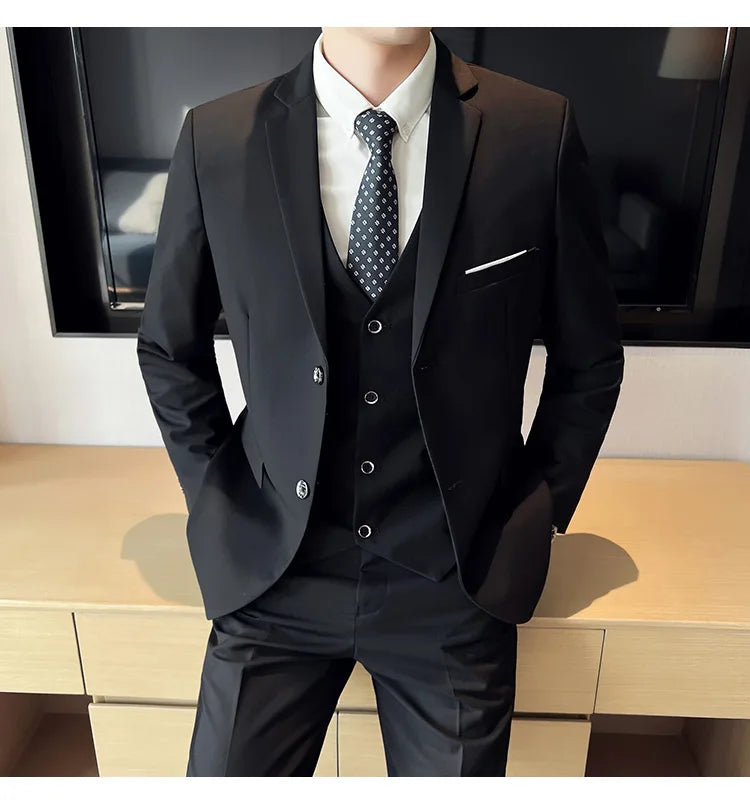 High-Quality Men’s 3-Piece Suit Set — Business Casual & Wedding Outfit (Jacket + Vest + Trousers), 2024 Fashion Banquet, Sizes S-6XL