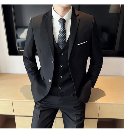 High-Quality Men’s 3-Piece Suit Set — Business Casual & Wedding Outfit (Jacket + Vest + Trousers), 2024 Fashion Banquet, Sizes S-6XL