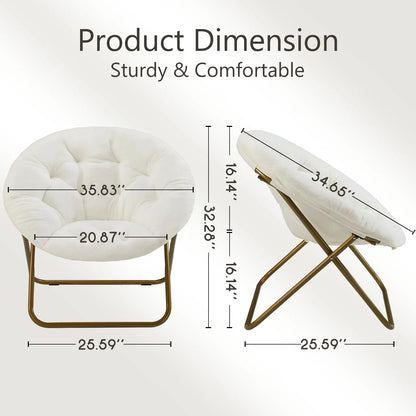 Cozy Saucer Chair – Faux Fur Folding Lounge Chair with Thick Padded Seat & Metal Frame, X-Large for Living Room & Reading