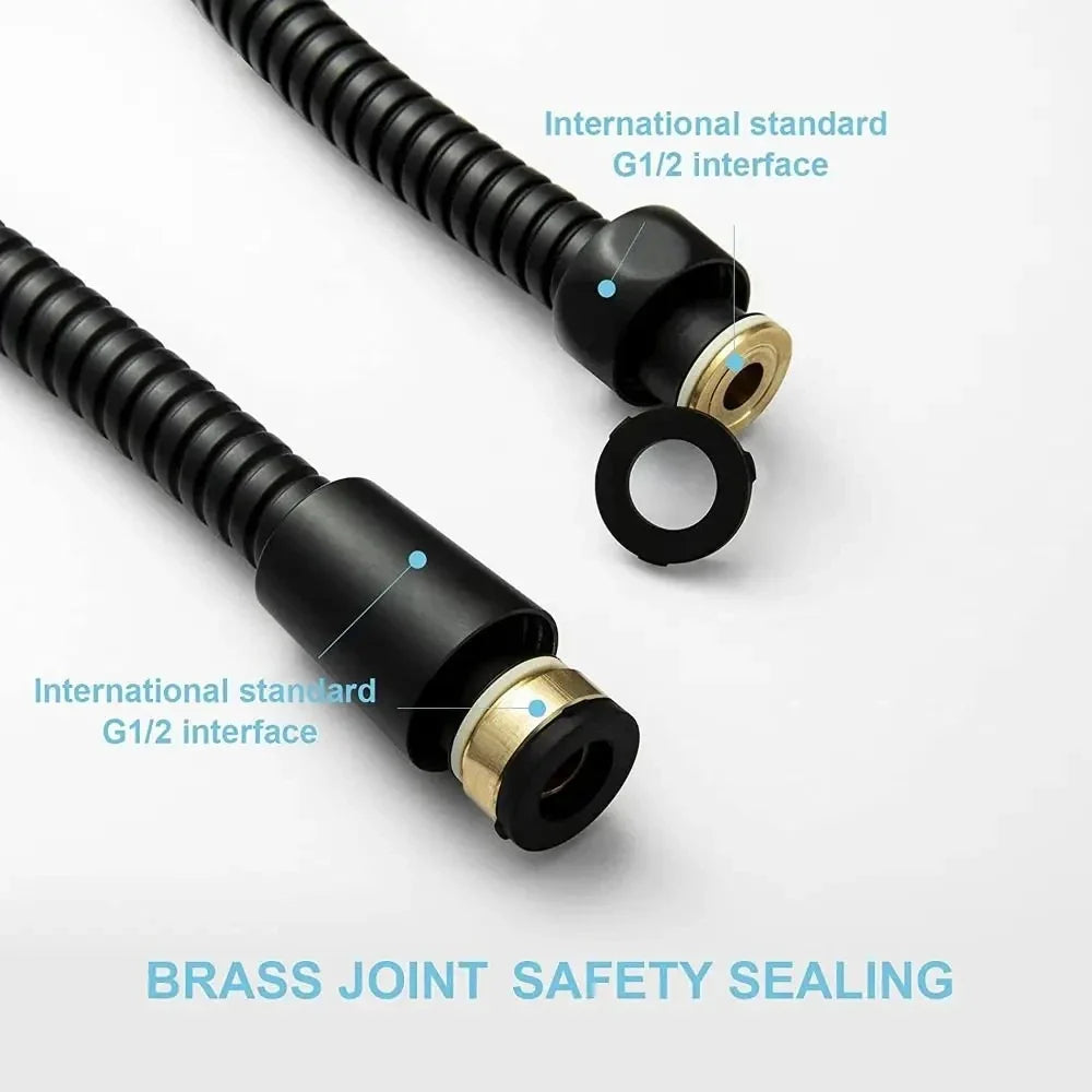 New 1.5/2/3M Flexible Shower Hose — Black SUS304 Stainless Steel Bathroom Water Extension Pipe and Bath Accessories