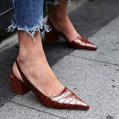 Women’s Pointed Toe Slingback Pumps – Mid Chunky Heel Summer Sandals, Vintage Style Slippers