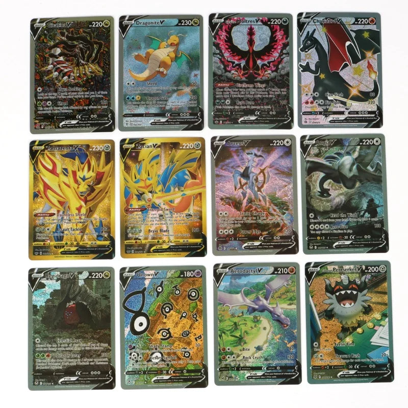 60-100Pcs English Pokemon Cards – Holographic EX, Vstar, Vmax, GX, Charizard, Mewtwo & Evolution Combos