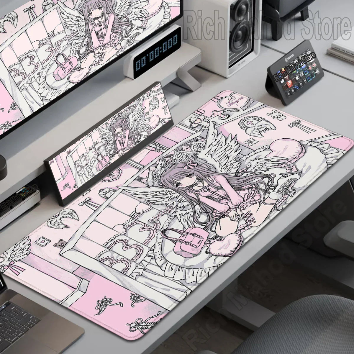 Anime Cute Angel Girl XXL Mouse Pad — Extended Gaming Desk Mat for Laptop, PC, Keyboard, Kawaii Pink Mousepad Carpet
