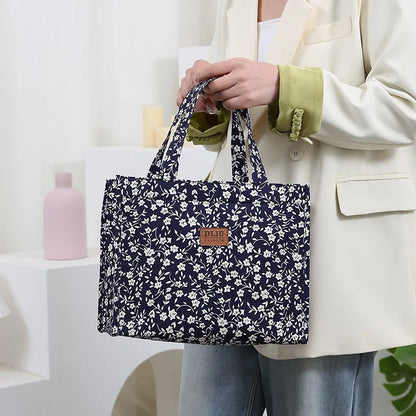 New Nylon Printing Handbag – Thickened Large Capacity Work and Portable Zipper Lunch Box Storage Bento Bag