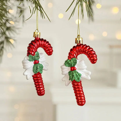 2PCS Red & White Christmas Hanging Ornaments – Plastic Santa Claus Tree Decorations for Holiday Party & Festival Supplies