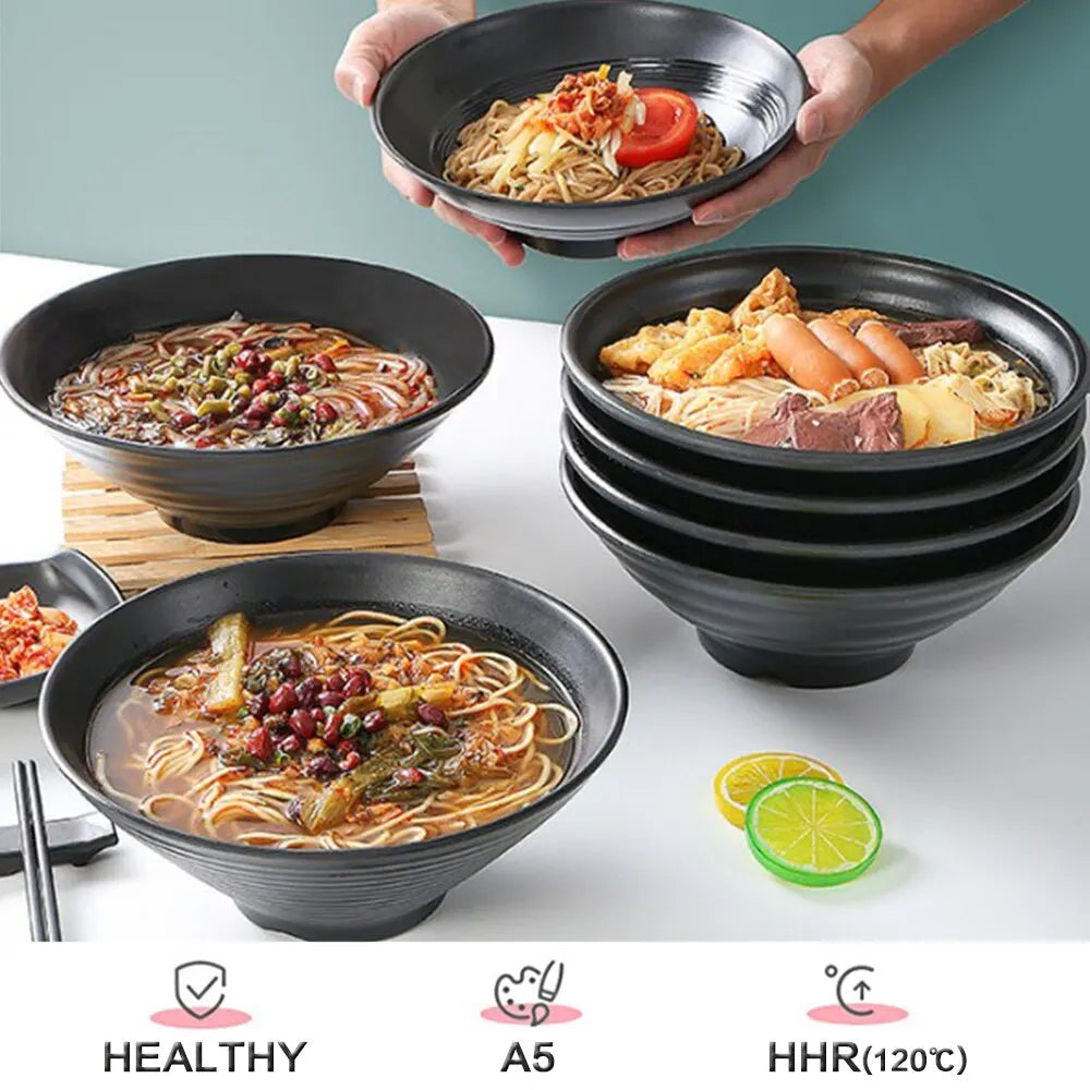 Premium Pure Black Large Striped Bowl - High Capacity & Heat Resistant, Stylish and Durable