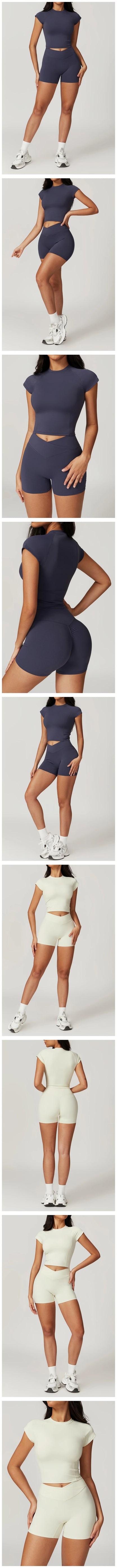 Women’s 2PCS Sportswear Yoga Set – Short Sleeve Crop Top & High Waist Leggings for Gym & Fitness