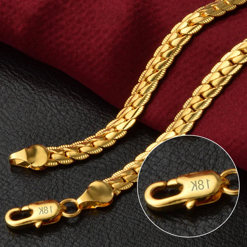 18K Gold/Silver 6mm Full Sideways Necklace – 8/18/20/24 Inch Chain for Women & Men, Fashion Wedding & Engagement Jewelry