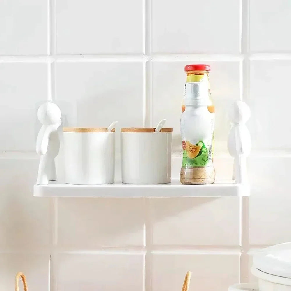 Self-Adhesive Bathroom Shampoo Storage Racks - Plastic Shelf Support Holder for Storage Organization