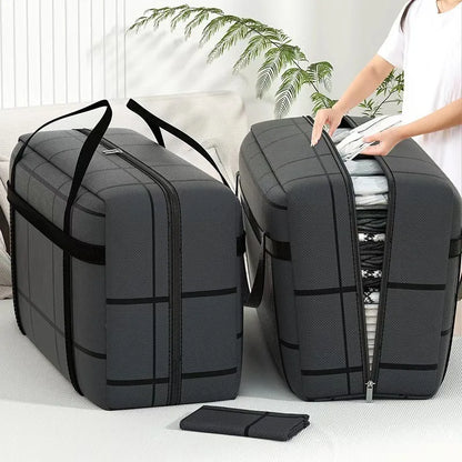 Large Capacity Folding Duffel Bag - Portable Double-Zipper Clothing Storage & Moving Organizer