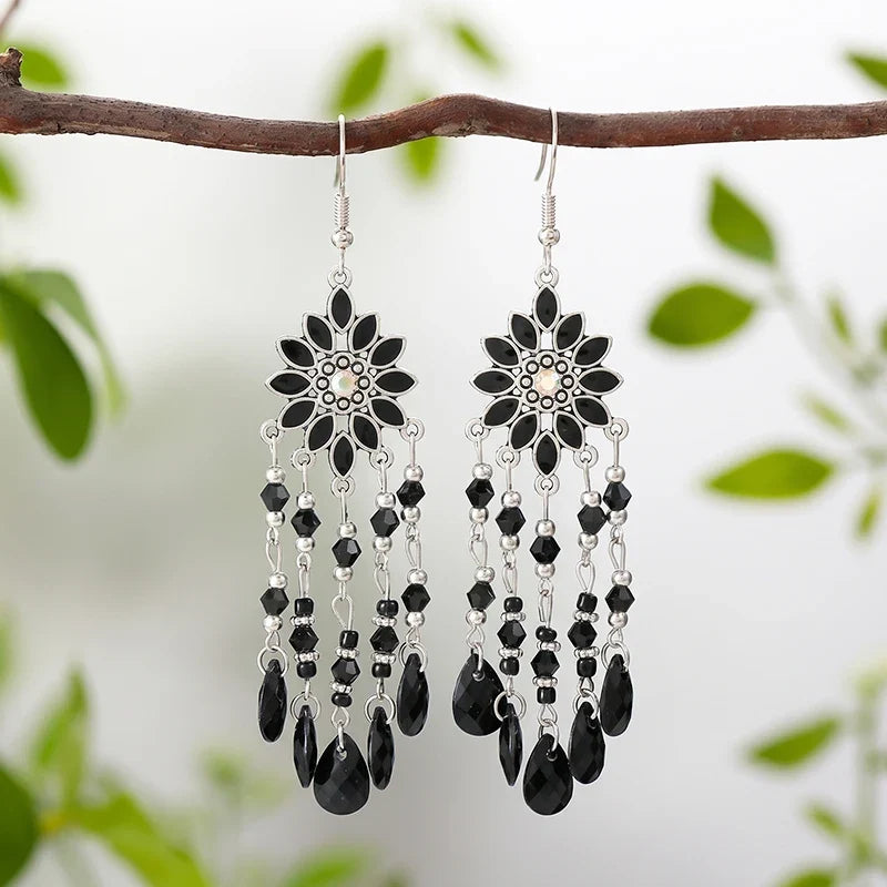 Bohemian Acrylic Water Drop Earrings - Crystal Bead Long Dangle Vacation Jewelry for Women