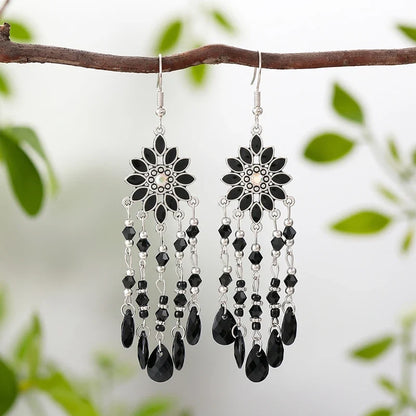 Bohemian Acrylic Water Drop Earrings - Crystal Bead Long Dangle Vacation Jewelry for Women