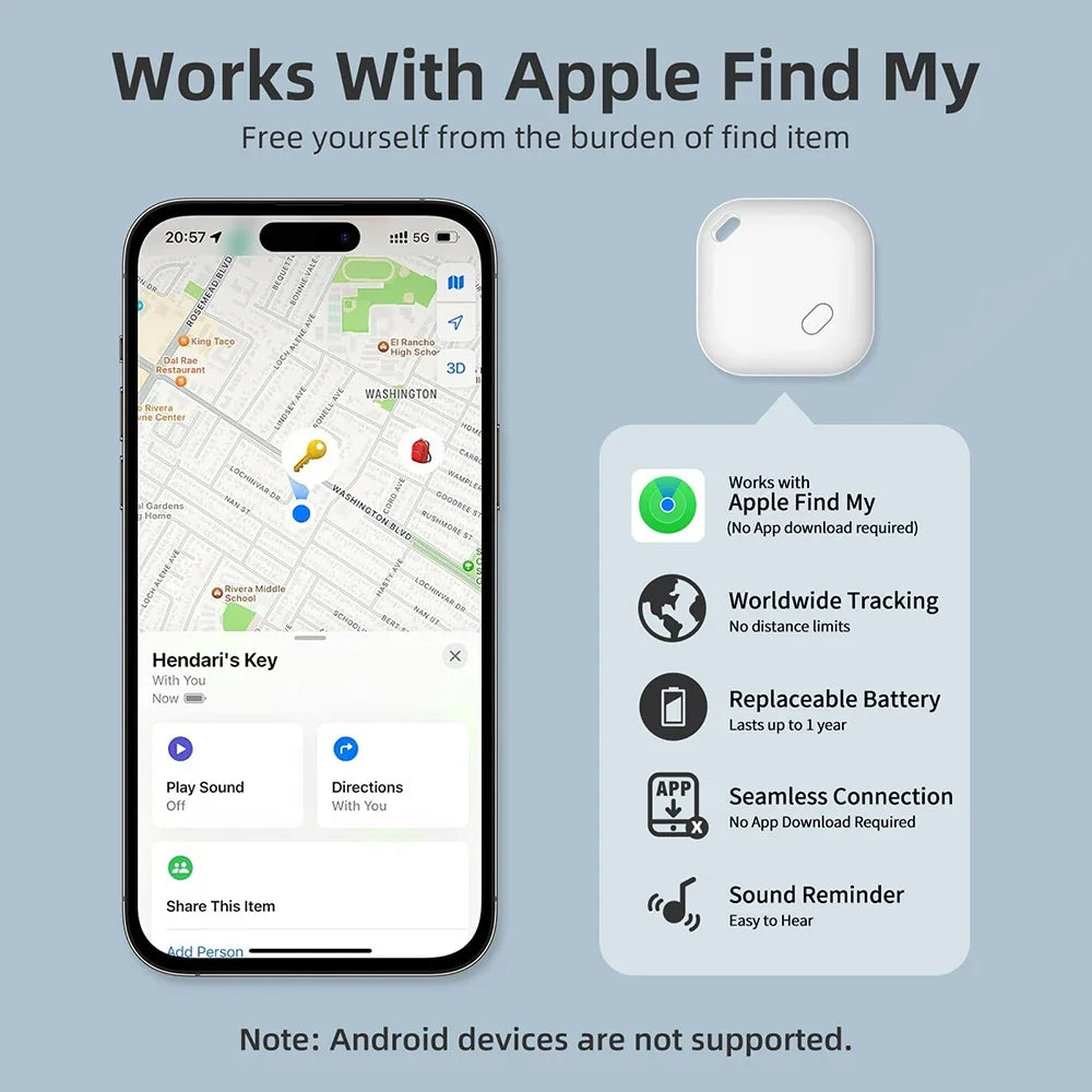 Mini Tracking Device for Apple Find My — Smart iTag Bluetooth GPS Tracker for Keys, Child, Pet & Car, iOS Compatible