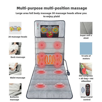 Electric Full Body Massage Mattress with Heating, Kneading & Vibration – Neck and Back Relaxation Pillow with Hand Control and Lumbar Airbag