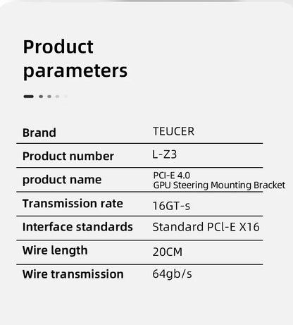 TEUCER L-Z3 GPU Vertical Mounting Bracket Kit – PCIe 4.0 X16 Riser Cable 200mm for Graphics Card Steering Mount