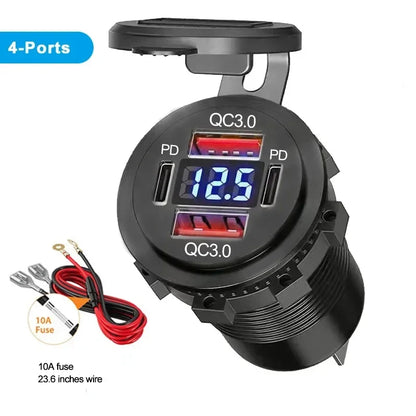 96W Dual USB Car Charger - PD & QC3.0 Fast Charging Socket with Voltmeter for 12V/24V Cars, Trucks, Boats & Motorcycles