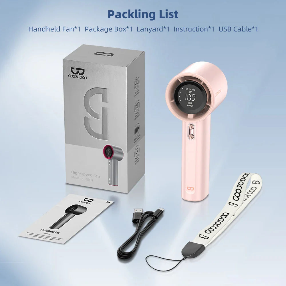 Mini Rechargeable Handheld Fan — Strong Wind with 100-Speed Digital Display