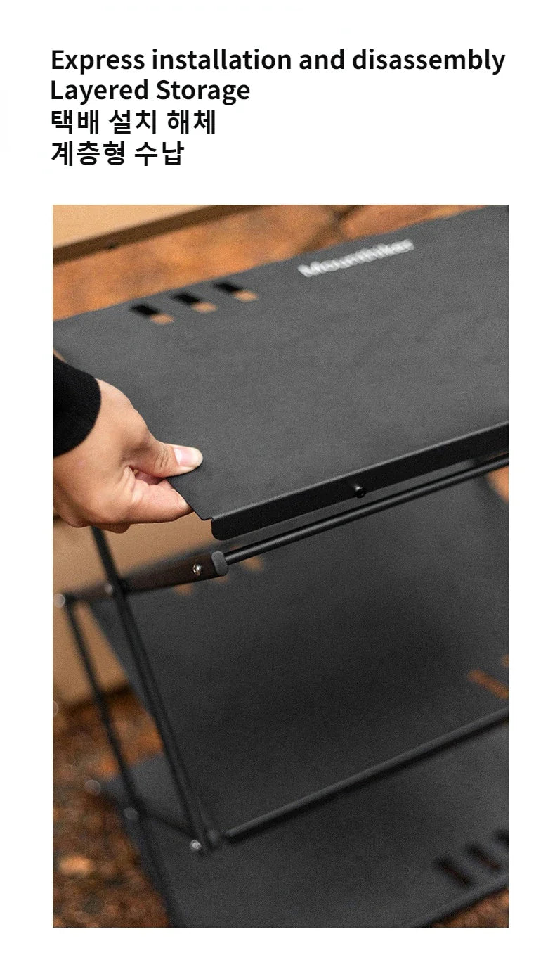 MOUNTAINHIKER Three-Tier Folding Rack – Portable Outdoor Storage Shelf for Camping, Picnic, BBQ & Garden Use