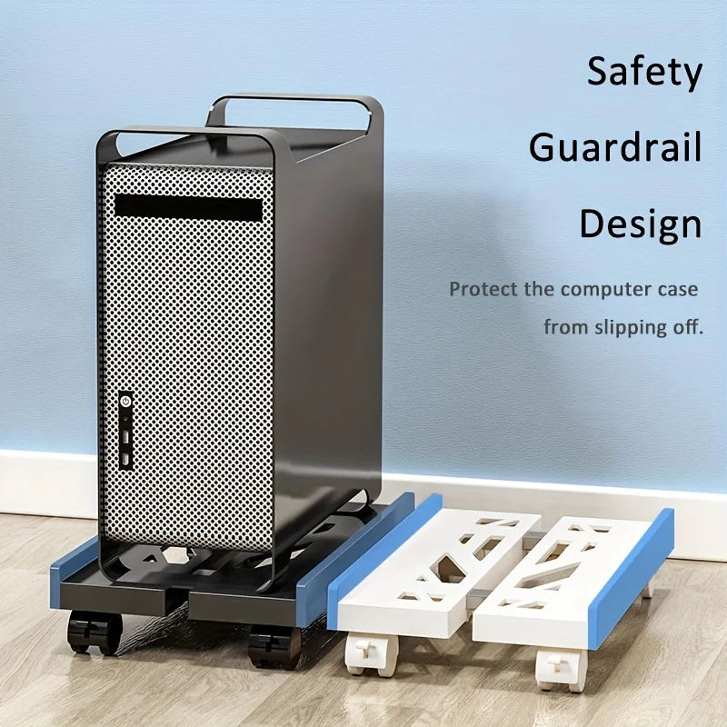 Versatile Adjustable Mobile CPU Stand with Ventilation - PC Tower Holder on 4 Caster Wheels, Perfect Under Desk Solution