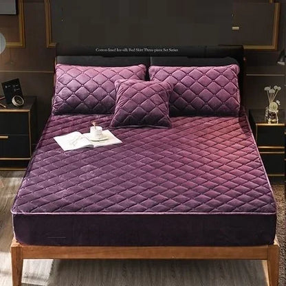 Crystal Velvet Quilted Mattress Cover - Thick Warm Plush Fitted Bed Sheet for Queen & King Size Beds, Pillowcase Not Included