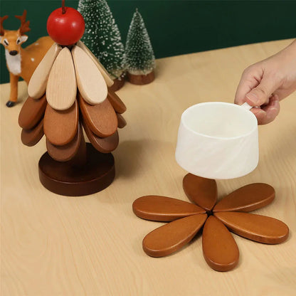 Tree Shape Solid Wood Insulation Mat – Anti-Scalding Pot Mat for Dining Table, Creative Festival Gift & Home Decor